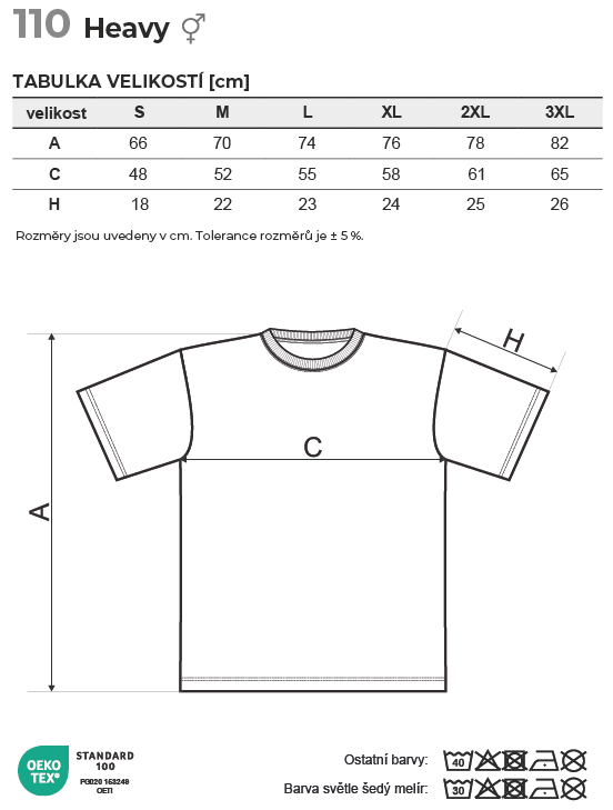 110 Heavy tričko unisex Tabulka velikostí
